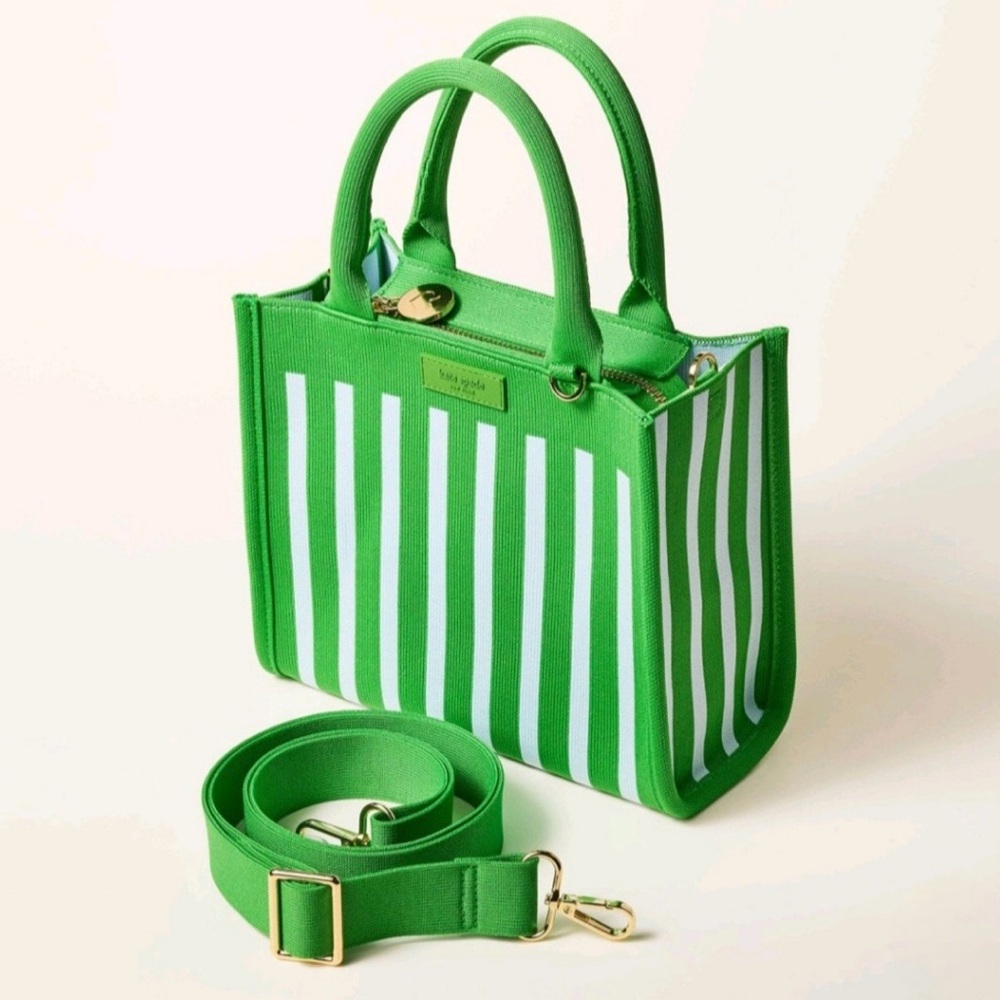 NWT Kate Spade New York Green White Striped Tote Shoulder Bag